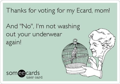 Thanks for voting for my Ecard, mom!

And "No", I'm not washing
out your underwear
again!