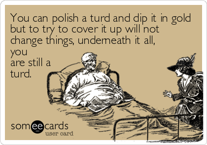 You can polish a turd and dip it in gold
but to try to cover it up will not
change things, underneath it all,
you
are still a
turd.