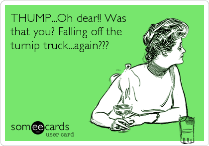 THUMP...Oh dear!! Was
that you? Falling off the
turnip truck...again???