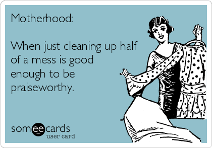 Motherhood:

When just cleaning up half
of a mess is good
enough to be
praiseworthy.