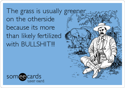The grass is usually greener
on the otherside
because its more
than likely fertilized
with BULLSHIT!!!