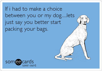 If i had to make a choice
between you or my dog.....lets
just say you better start
packing your bags.