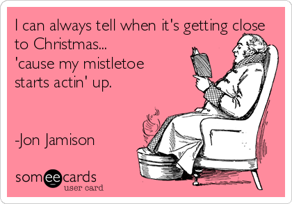 I can always tell when it's getting close
to Christmas...
'cause my mistletoe 
starts actin' up.


-Jon Jamison