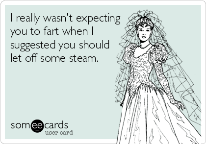 I really wasn't expecting
you to fart when I
suggested you should
let off some steam.