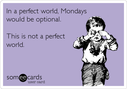 In a perfect world, Mondays 
would be optional. 

This is not a perfect
world.