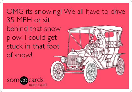OMG its snowing! We all have to drive
35 MPH or sit
behind that snow
plow, I could get
stuck in that foot
of snow!