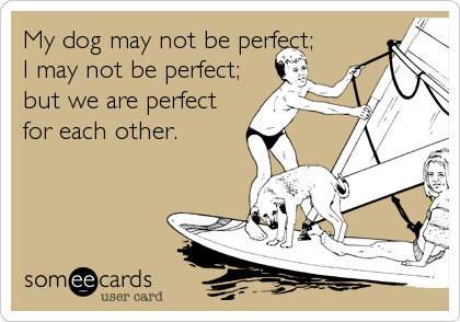 My dog may not be perfect;  
I may not be perfect;
but we are perfect
for each other.