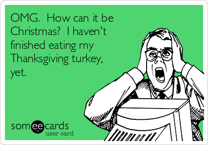 OMG.  How can it be
Christmas?  I haven't
finished eating my
Thanksgiving turkey,
yet.