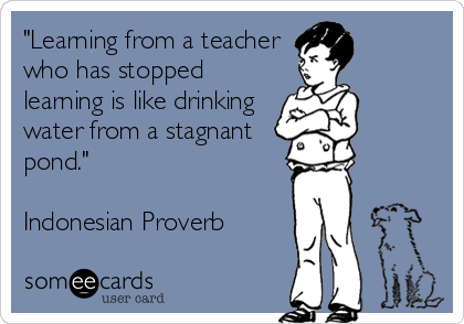 "Learning from a teacher
who has stopped
learning is like drinking
water from a stagnant
pond."

Indonesian Proverb