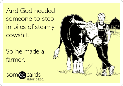 And God needed  
someone to step
in piles of steamy
cowshit.

So he made a
farmer.