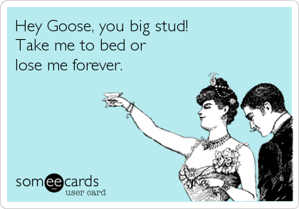Hey Goose, you big stud!
Take me to bed or
lose me forever.