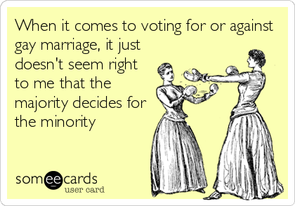 When it comes to voting for or against
gay marriage, it just
doesn't seem right
to me that the
majority decides for
the minority