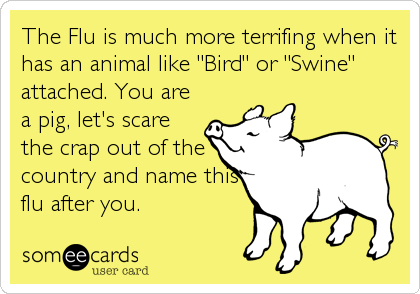 The Flu is much more terrifing when it
has an animal like "Bird" or "Swine"
attached. You are
a pig, let's scare
the crap out of the
country and name this
flu after you.