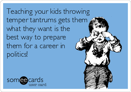 Teaching your kids throwing
temper tantrums gets them
what they want is the
best way to prepare
them for a career in
politics!