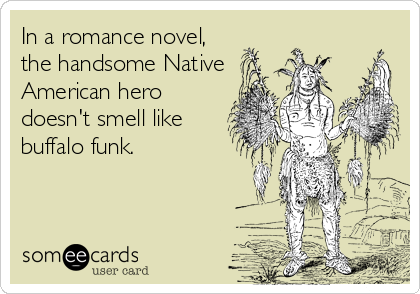 In a romance novel,
the handsome Native
American hero
doesn't smell like
buffalo funk.