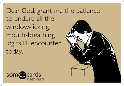 Dear God, grant me the patience
to endure all the
window-licking,
mouth-breathing
idgits I'll encounter
today.