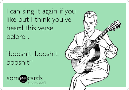 I can sing it again if you
like but I think you've
heard this verse
before...

"booshit, booshit,
booshit!"
