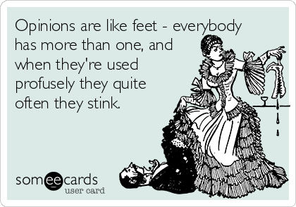 Opinions are like feet - everybody
has more than one, and
when they're used
profusely they quite
often they stink.
