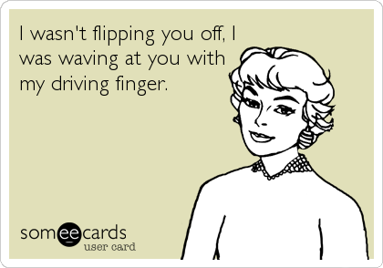I wasn't flipping you off, I
was waving at you with
my driving finger.