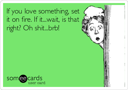 If you love something, set
it on fire. If it...wait, is that
right? Oh shit...brb!