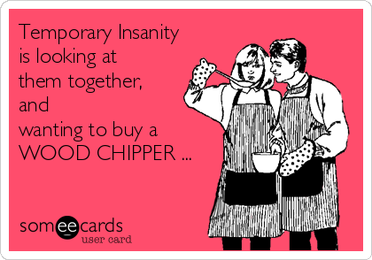 Temporary Insanity 
is looking at
them together, 
and
wanting to buy a 
WOOD CHIPPER ...