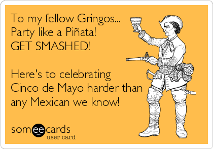 To my fellow Gringos...
Party like a Piñata!
GET SMASHED!

Here's to celebrating
Cinco de Mayo harder than
any Mexican we know!