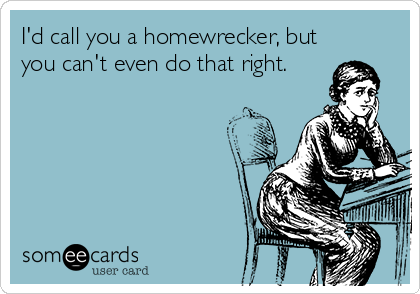 I'd call you a homewrecker, but
you can't even do that right.