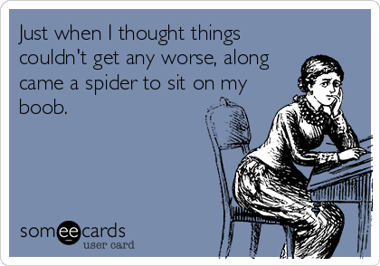 Just when I thought things
couldn't get any worse, along
came a spider to sit on my
boob.
