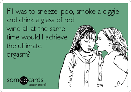 If I was to sneeze, poo, smoke a ciggie
and drink a glass of red
wine all at the same
time would I achieve
the ultimate
orgasm?