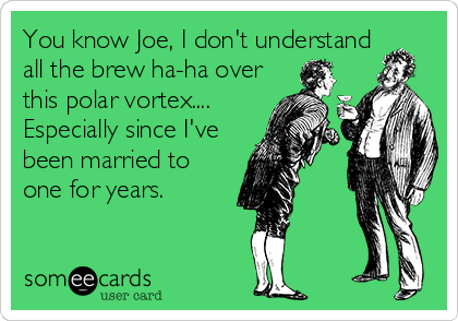 You know Joe, I don't understand
all the brew ha-ha over
this polar vortex....
Especially since I've
been married to
one for years.