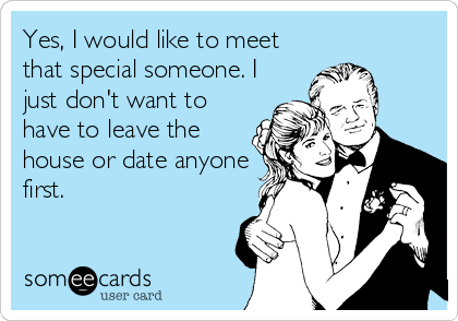 Yes, I would like to meet
that special someone. I
just don't want to
have to leave the
house or date anyone
first.