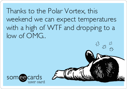 Thanks to the Polar Vortex, this
weekend we can expect temperatures
with a high of WTF and dropping to a
low of OMG..