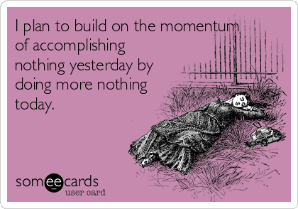 I plan to build on the momentum
of accomplishing
nothing yesterday by
doing more nothing
today.