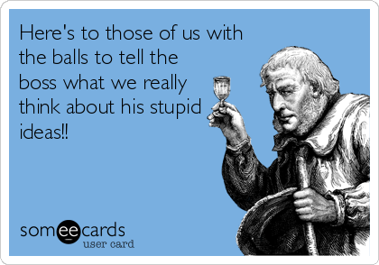 Here's to those of us with
the balls to tell the
boss what we really
think about his stupid
ideas!!