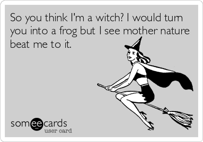 So you think I'm a witch? I would turn
you into a frog but I see mother nature
beat me to it.