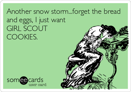 Another snow storm...forget the bread
and eggs, I just want 
GIRL SCOUT
COOKIES.