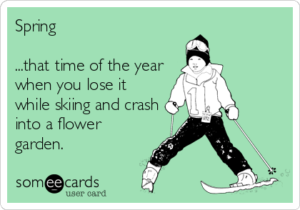 Spring

...that time of the year
when you lose it
while skiing and crash
into a flower
garden.