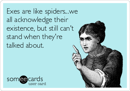 Exes are like spiders...we 
all acknowledge their
existence, but still can't
stand when they're
talked about.
