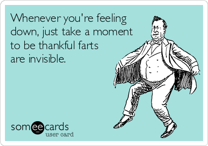Whenever you're feeling
down, just take a moment
to be thankful farts
are invisible.