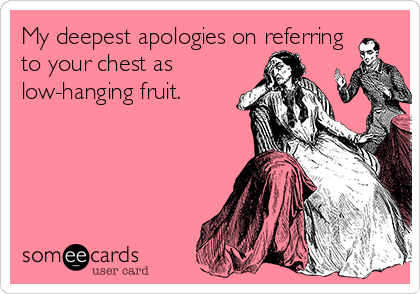 My deepest apologies on referring
to your chest as
low-hanging fruit.