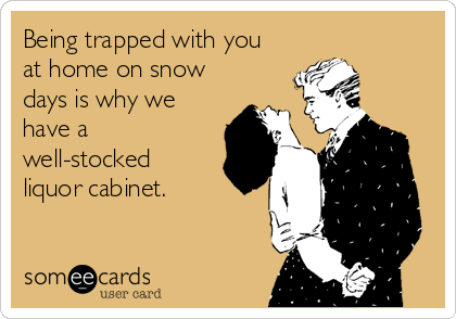 Being trapped with you
at home on snow
days is why we
have a
well-stocked
liquor cabinet.