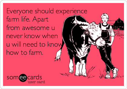 Everyone should experience
farm life. Apart
from awesome u
never know when
u will need to know
how to farm.