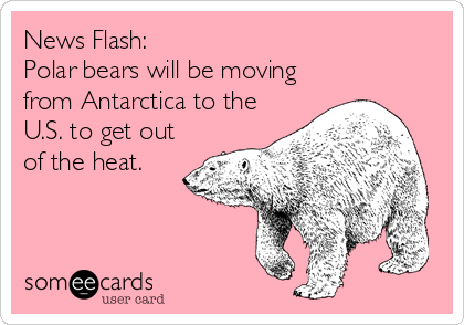 News Flash:
Polar bears will be moving
from Antarctica to the
U.S. to get out
of the heat.