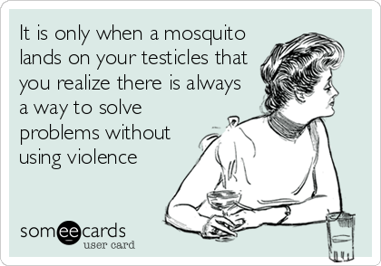 It is only when a mosquito
lands on your testicles that
you realize there is always
a way to solve
problems without
using violence