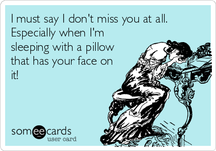 I must say I don't miss you at all.
Especially when I'm
sleeping with a pillow
that has your face on
it!