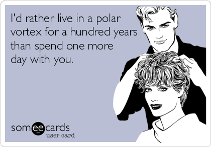I'd rather live in a polar
vortex for a hundred years
than spend one more
day with you.