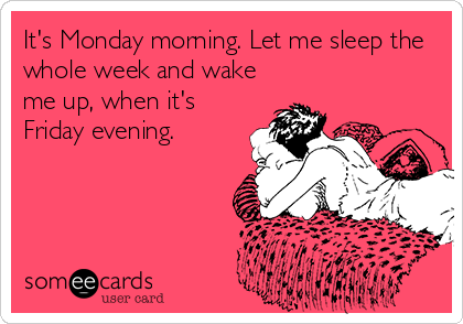 It's Monday morning. Let me sleep the
whole week and wake
me up, when it's
Friday evening.