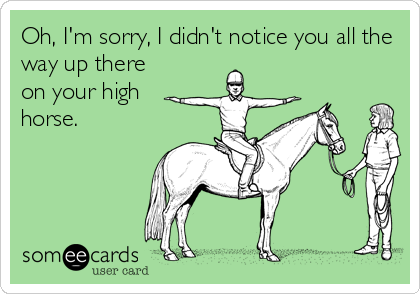 Oh, I'm sorry, I didn't notice you all the
way up there
on your high
horse.