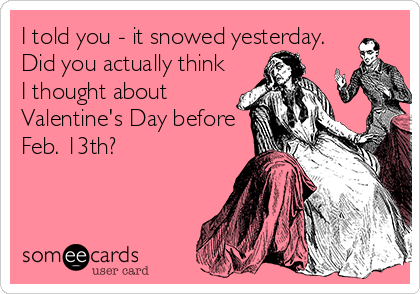 I told you - it snowed yesterday.
Did you actually think
I thought about
Valentine's Day before
Feb. 13th?