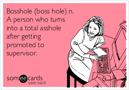 Bosshole (boss hole) n. A person who turns into a total asshole after ...